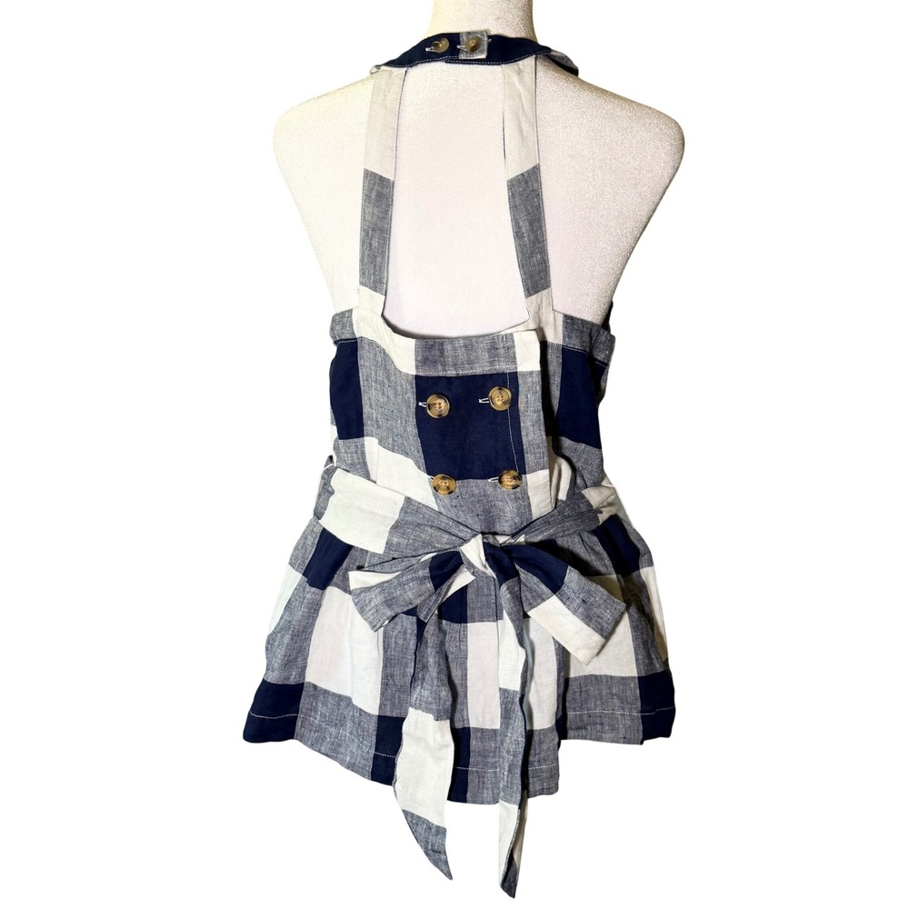 NWT Crown & Ivy Navy White Linen Gingham Halter Peplum Top Size 16 - Picture 2 of 9